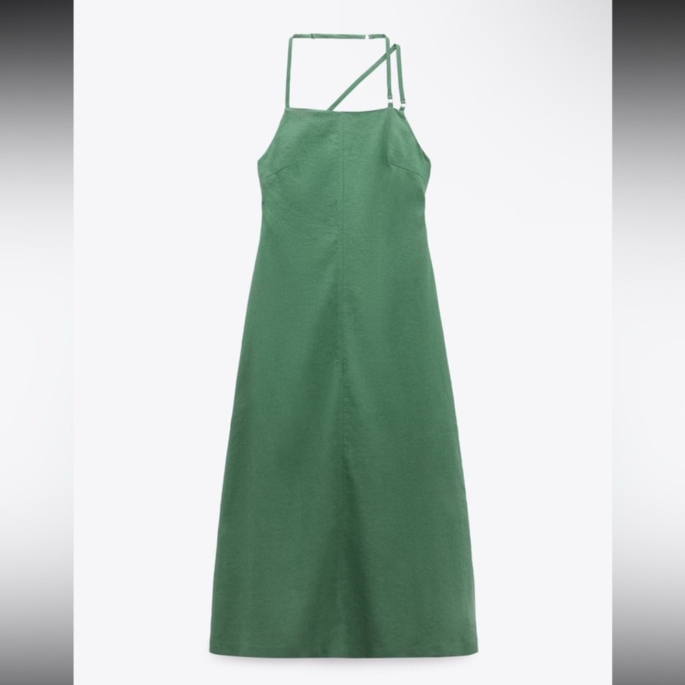 NWOT Zara open back linen green dress